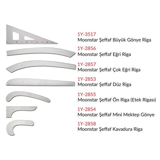 Şeffaf Plastik Riga Cetvel Takım (7 Parça)-1Y-2859