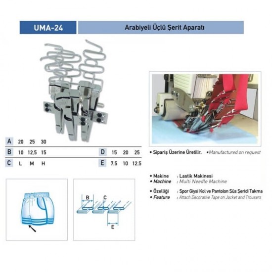 Arabiyeli Üçlü Şerit Aparatı 30x10mm / UMA-24-İ014-10